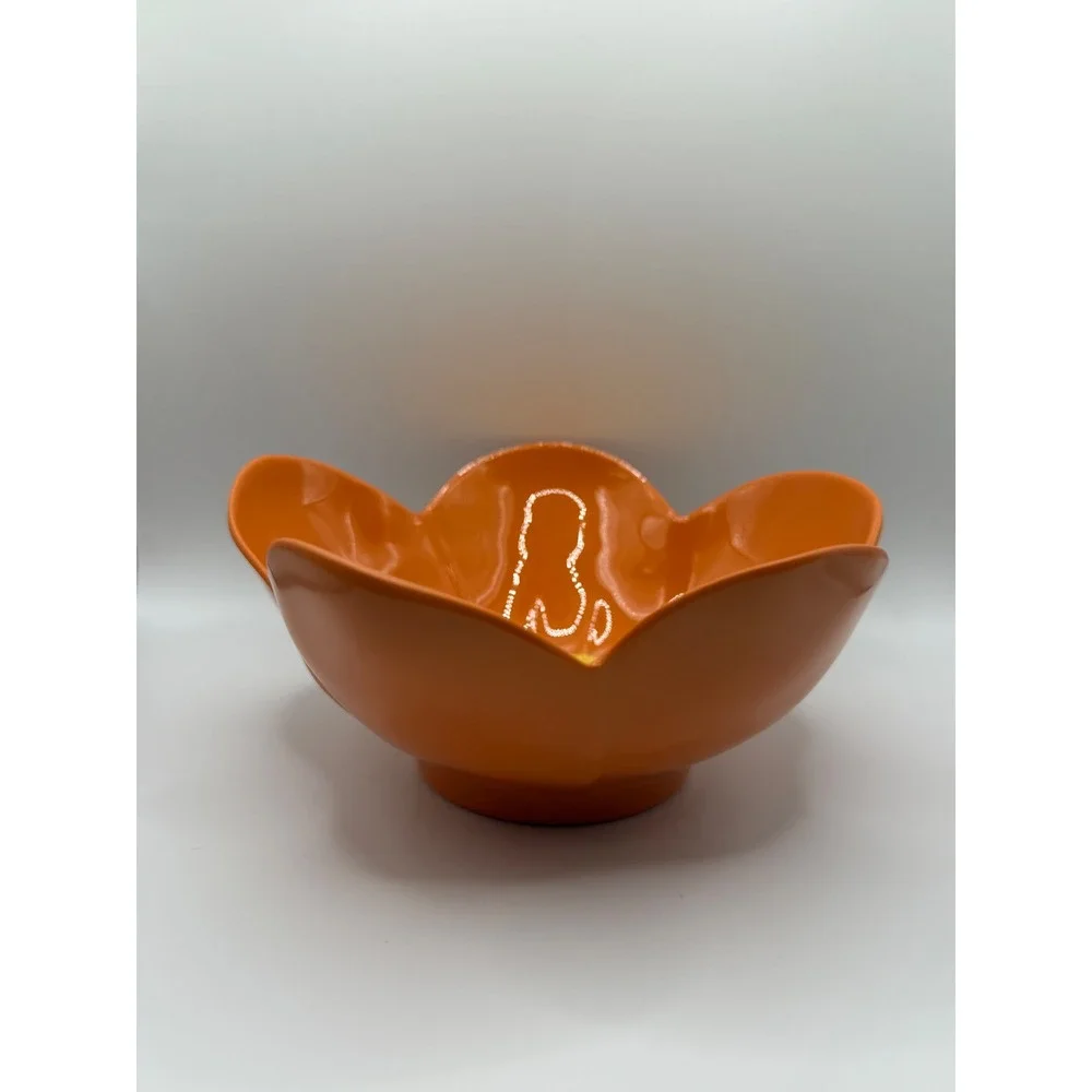 Room Essentials Set of 4 Orange Flower Bowls Scalloped Petal Yellow Center NEW - Picture 4 of 5